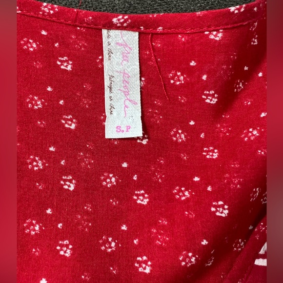 FREE PEOPLE V NECK BOHO LONG BELL SLEEVE MINI DRESS SZ S Trendy RED fits… - Picture 9 of 9